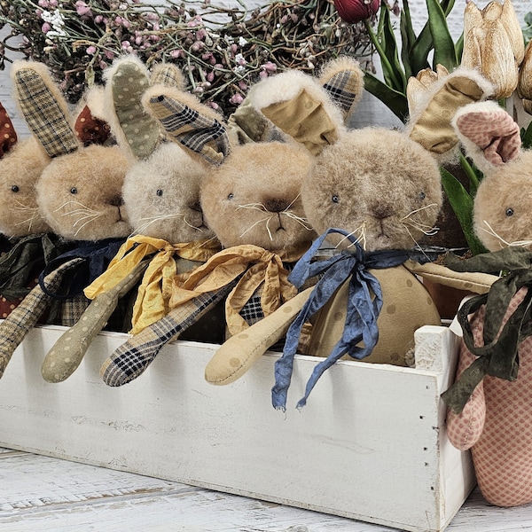 Primitive Bunny Rabbit - Farmhouse Critter Spring Bunny - Spring Tiered Tray Decor - Homespun Easter Home Décor - Plush Spring Bunny Accent