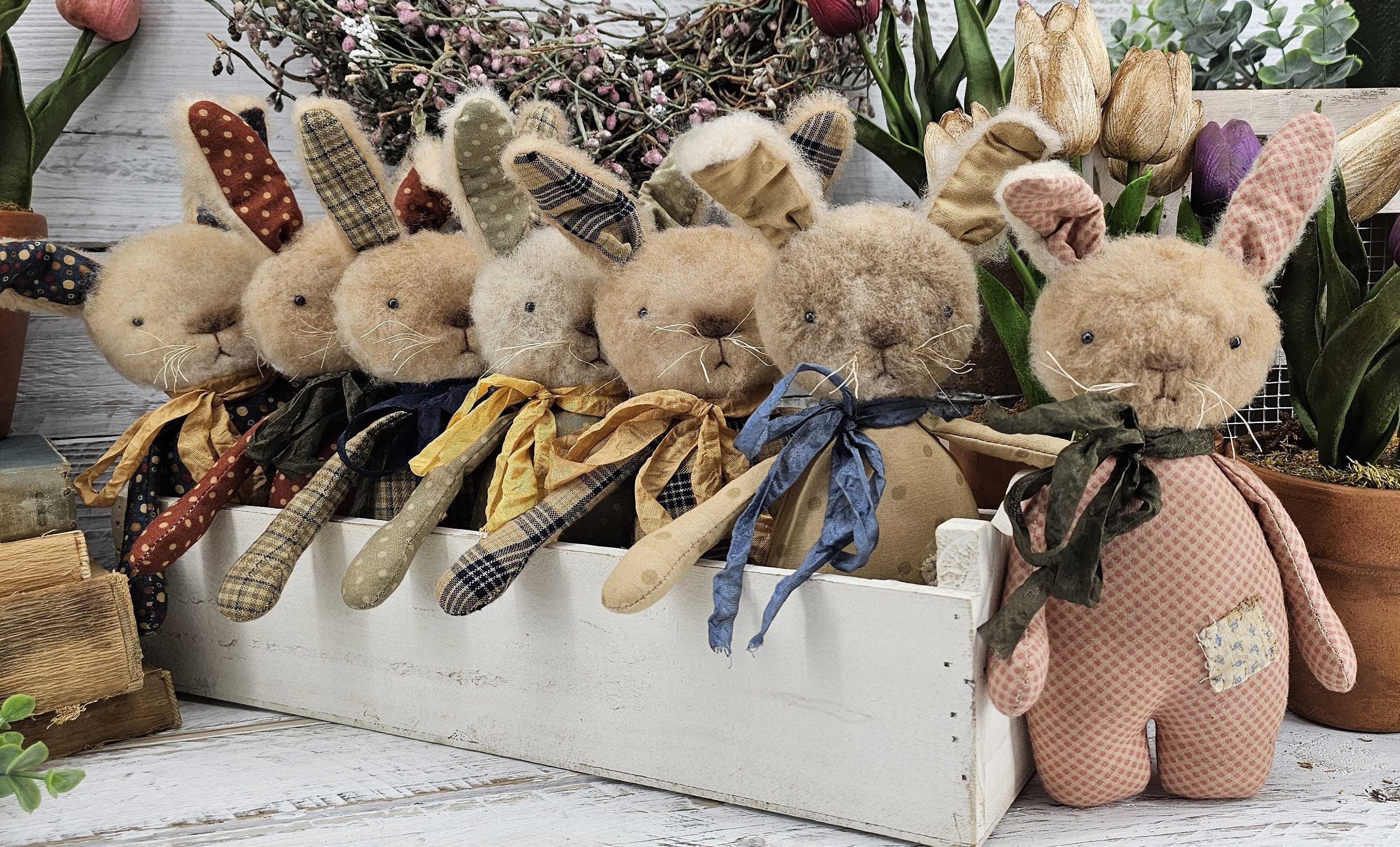 Rustic Plush Primitive Plush Bunny Rabbit: Homespun Easter Tiered Tray Decor ...