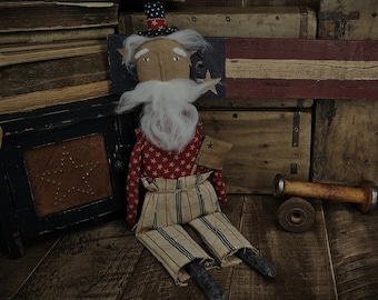 Primitive Uncle Sam Doll: Folk Art Americana, Lambswool Beard