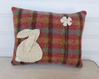 Wool Spring Bunny Pillow - Spring Wool Applique Pillow Decoration - Spring Home Decor Pillow - Bunny Pillow Accent - Summer Gift for Her