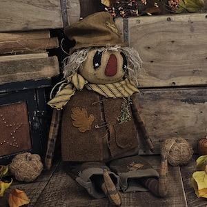 Primitive Scarecrow - Fall FolkArt Scarecrow Doll Home Decor - Farmhouse Autumn Scarecrow Shelf Sitter Decoration - Scarecrow Doll Accent