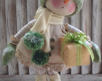 Primitive Christmas Snow Girl Doll Sewing Pattern (PDF Pattern)