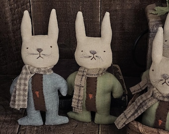 Primitive Homespun Bunny Tuck – Spring Tiered Tray Bunny Decor – Handmade Rabbit Accent