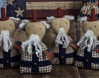 Sam Liberty Primitive Shelf Sitter Doll, Americana Patriotic Decor, July 4th Liberty Figure, Rustic Folk Art Doll, Handmade Americana