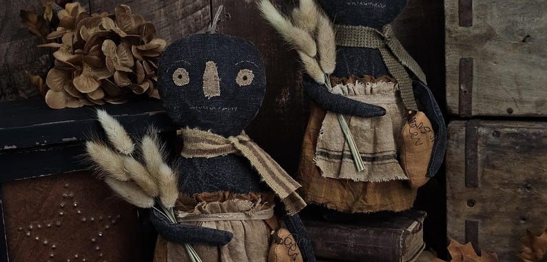Rustic Dolls Primitive Black Pumpkin Doll – Rustic Fall Shelf Sitter – Handmade ...