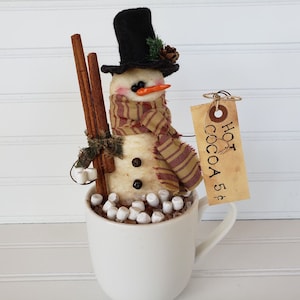 Snowman Cup - Primitive Coffee Station Decor - Primitive Snowman Cup - Holiday Snowman Cup - Winter Snowman Cup - Coffee Bar Snowman