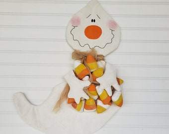 Candy Corn Ghost Door Greeter Pattern - DIY Mailed Paper Pattern - Primitive Halloween Craft Template - You Create Home Decor Guide