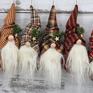 Homespun Fabric Christmas Gnome Ornament: Scandinavian Holiday Decor