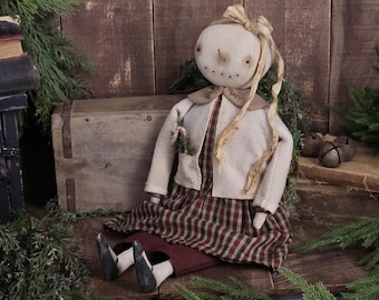 Primitive Winter Snowman Doll - Folk Art Christmas Home Decor Accent - Rustic Snowmen