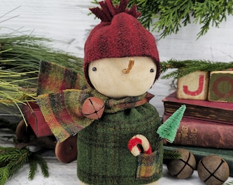 Winter Wool Snowman - Snowman Shelf Sitter - Tiered Tray Decor Snowman Accent - Primitive Christmas Home Décor - Country Snowman Decoration