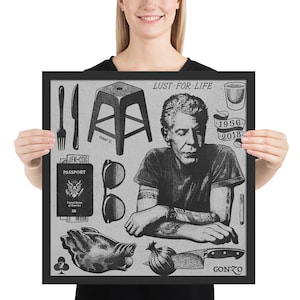 Anthony Bourdain Arte de parede de alta qualidade emoldurada em tela de pôster de arte vintage