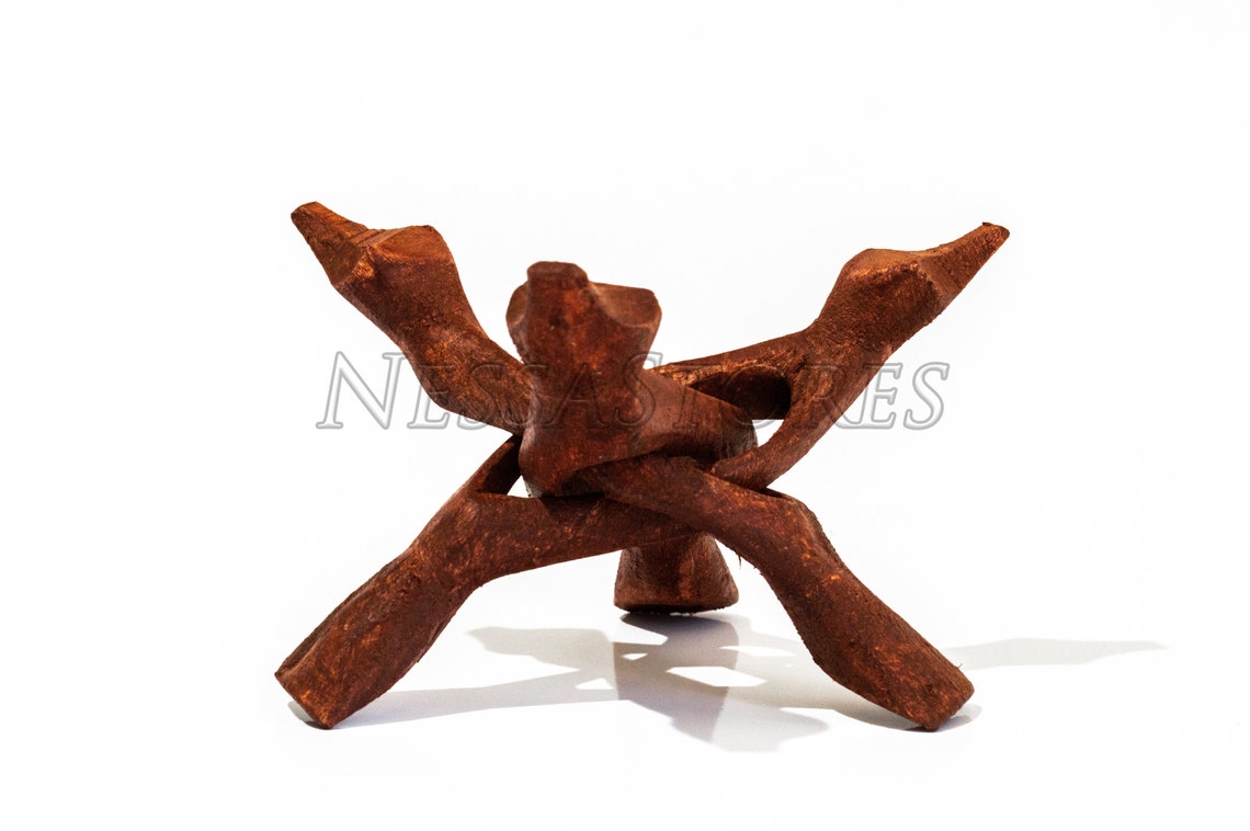 NESSASTORES 24 Wooden Tripod Stand - Hand Carved Display For Crystals, Shells & Decor