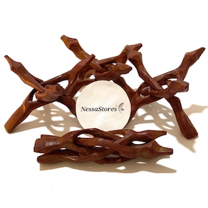 NessaStores- Carved Tripod Wood Stand Holder 6&quot;  (12 pcs) #JC-046