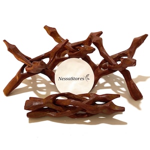 NessaStores- Carved Tripod Wood Stand Holder 6"  (12 pcs) #JC-046