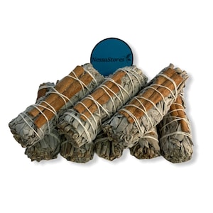 NESSASTORES - White Sage + Cinnamon Smudge Incense 4&quot; Bundle #JC-199 (3 pcs)