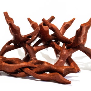 Carved Tripod Wood Stand Holder 8" – Set of 4 Wooden Cobra Stands for Crystals, Shells, Bowls | NessaStores #JC-047