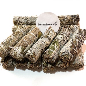 NessaStores White Sage + Yerba + Blue Sage Smudge Stick 4&quot; Bundle(3 pcs) #JC-168