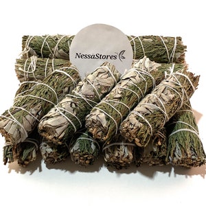 NessaStores CA White Sage + Cedar Smudge Stick 4&quot; Bundle (3 pcs) #JC-166