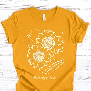 Black Eyed Susan White Print on Unsex T Shirt
