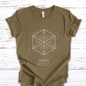 Hexahedron on Metatron&#39;s Cube Sacred Geometry - White Print - Unisex Short Sleeve Tee