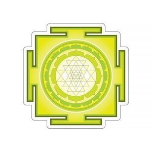 Sri Yantra Sticker - Sfumature di Giallo Verde - Il Suono di OM - Mandala Geometrico Impermeabile