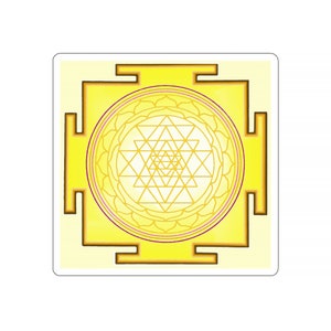 Sri Yantra Sticker - Sfumature di Giallo Dorato - Il Suono di OM - Mandala Geometrico Impermeabile