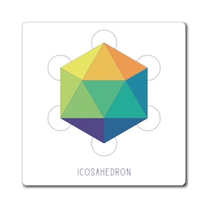 Icosahedron Magnet - Metatron&#39;s Cube Geometric Graphic Art - Blue Yellow Orange Green