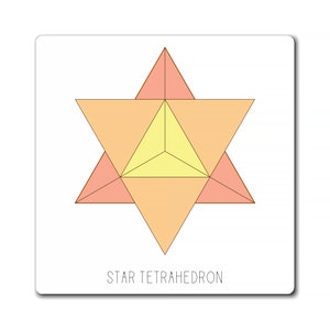 Star Tetrahedron Magnet - Metatron&#39;s Cube Geometric Graphic Art - Shades of Yellow Orange