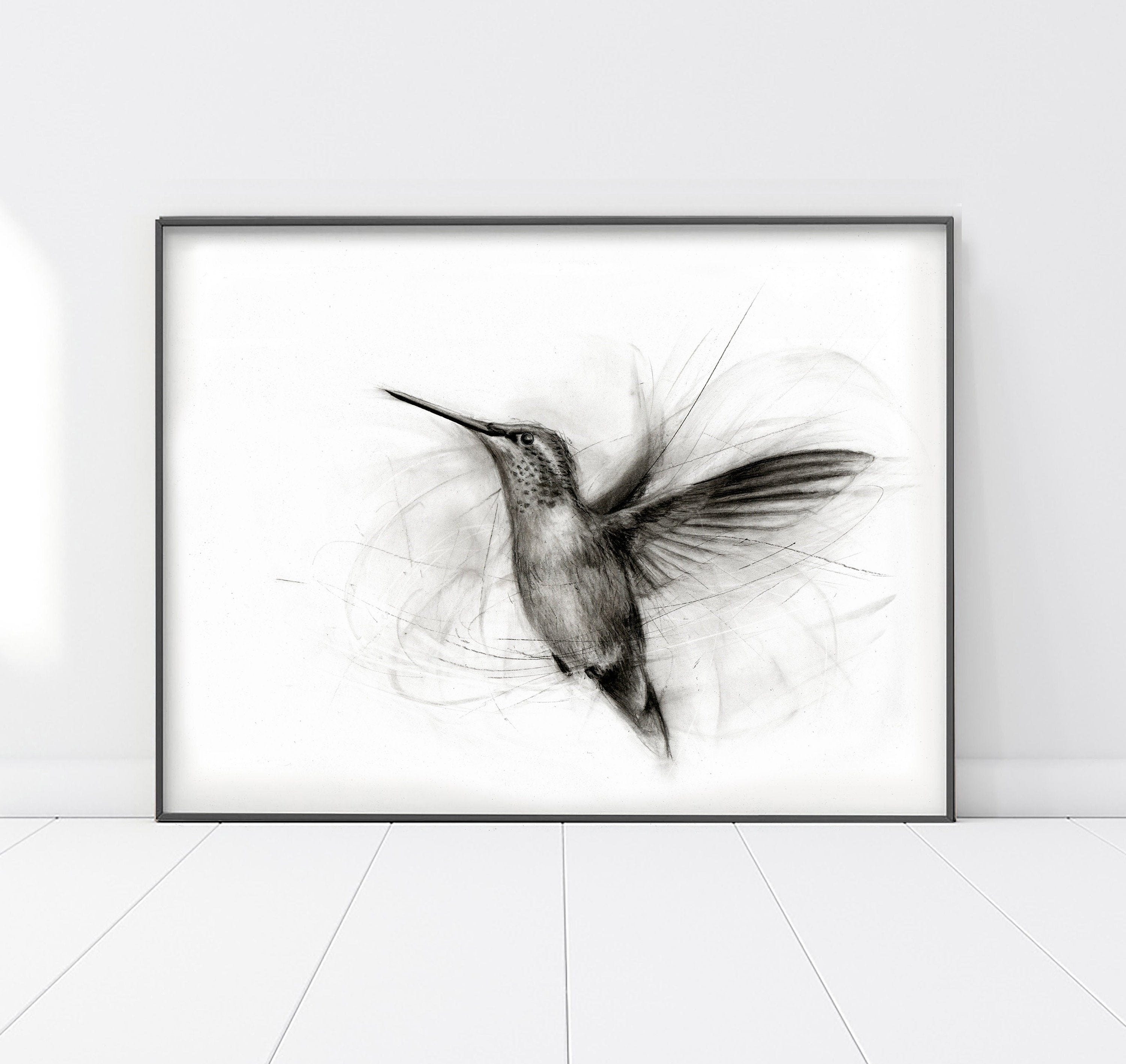 Kolibri Glicée Druck schwarz & weiß Vogel Bild Wildlife | Etsy