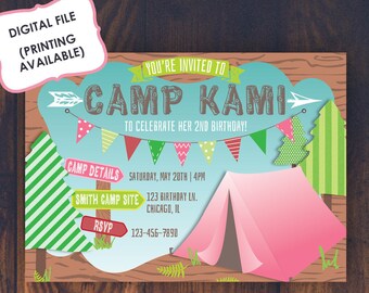 Camping Birthday, Outdoor Birthday Invitation, Camping Party