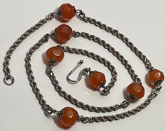 Vintage / Antique Solid Silver Rope Watch Chain / Necklace with Glass Beads, Weighing 26.02g