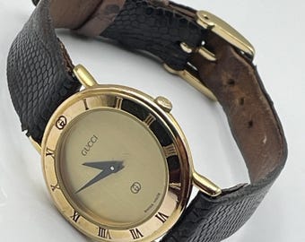 Vintage 90s Gold-plated Gucci 3000L Quartz Watch With Brown