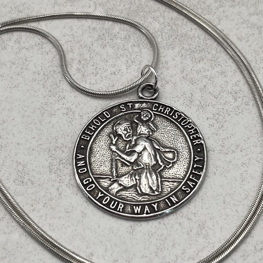 Vintage Sterling Silver Saint Christopher Pendant Hung on 925 Silver ...