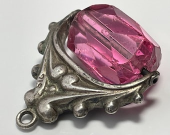 Antiker viktorianischer Anhänger aus massivem Silber mit rosafarbener Paste für Uhrenkette
