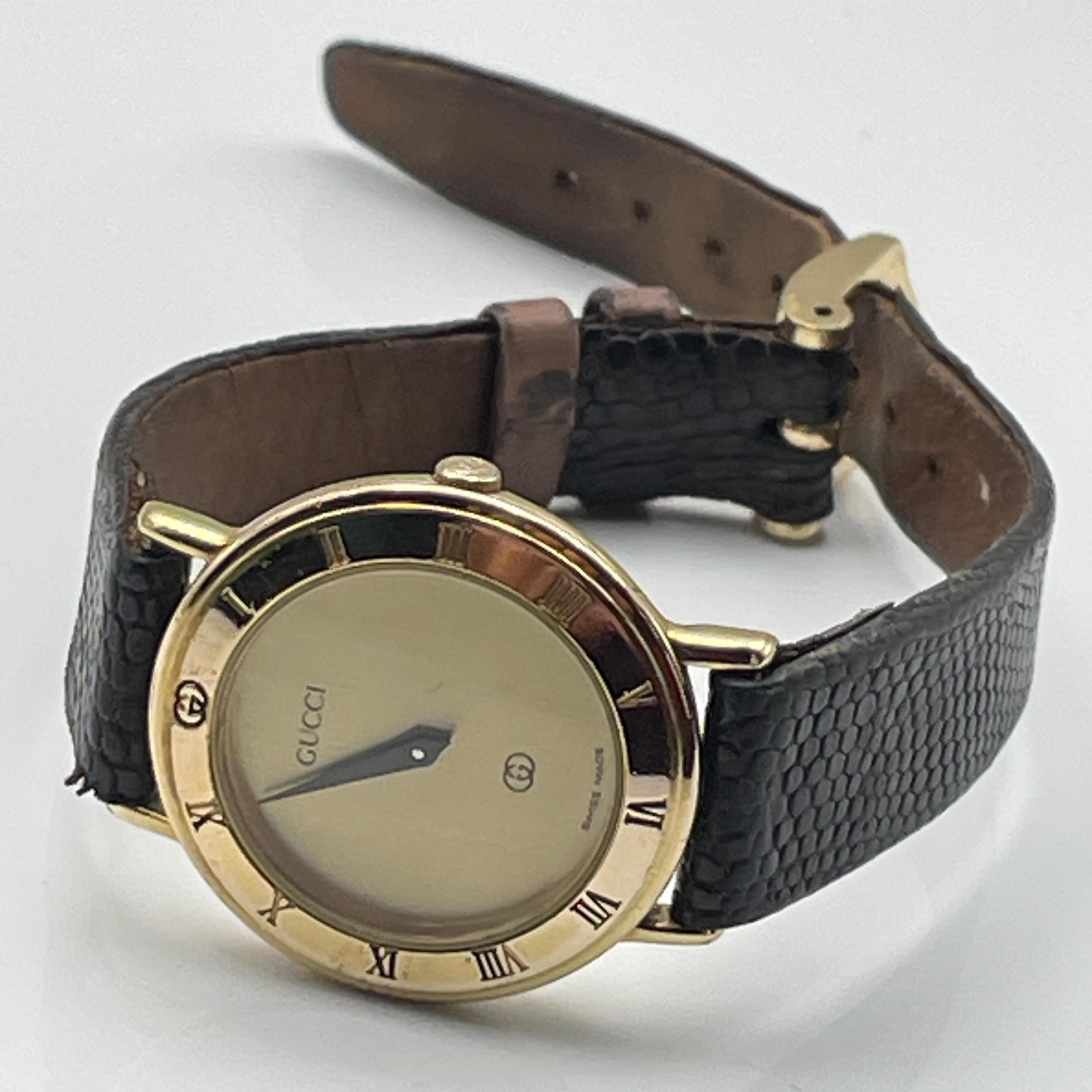 GUCCI グッチ 古本 Vintage 90s Gold-plated Gucci 3000L Quartz Watch With Brown