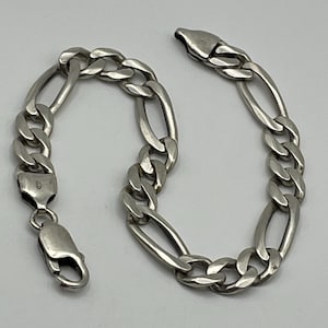 Mens solid sterling silver '925' figaro chain bracelet stacking layering 17.67g