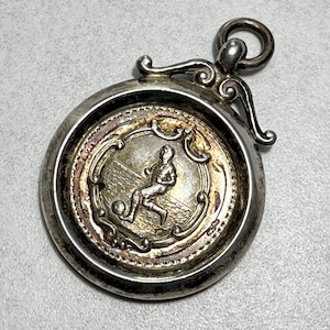 Antique Sterling Silver Football Themed Medal Pendant Fob for Pocket Watch Chain etc, Weighing 10g, Fully Hallmarked Made 1938