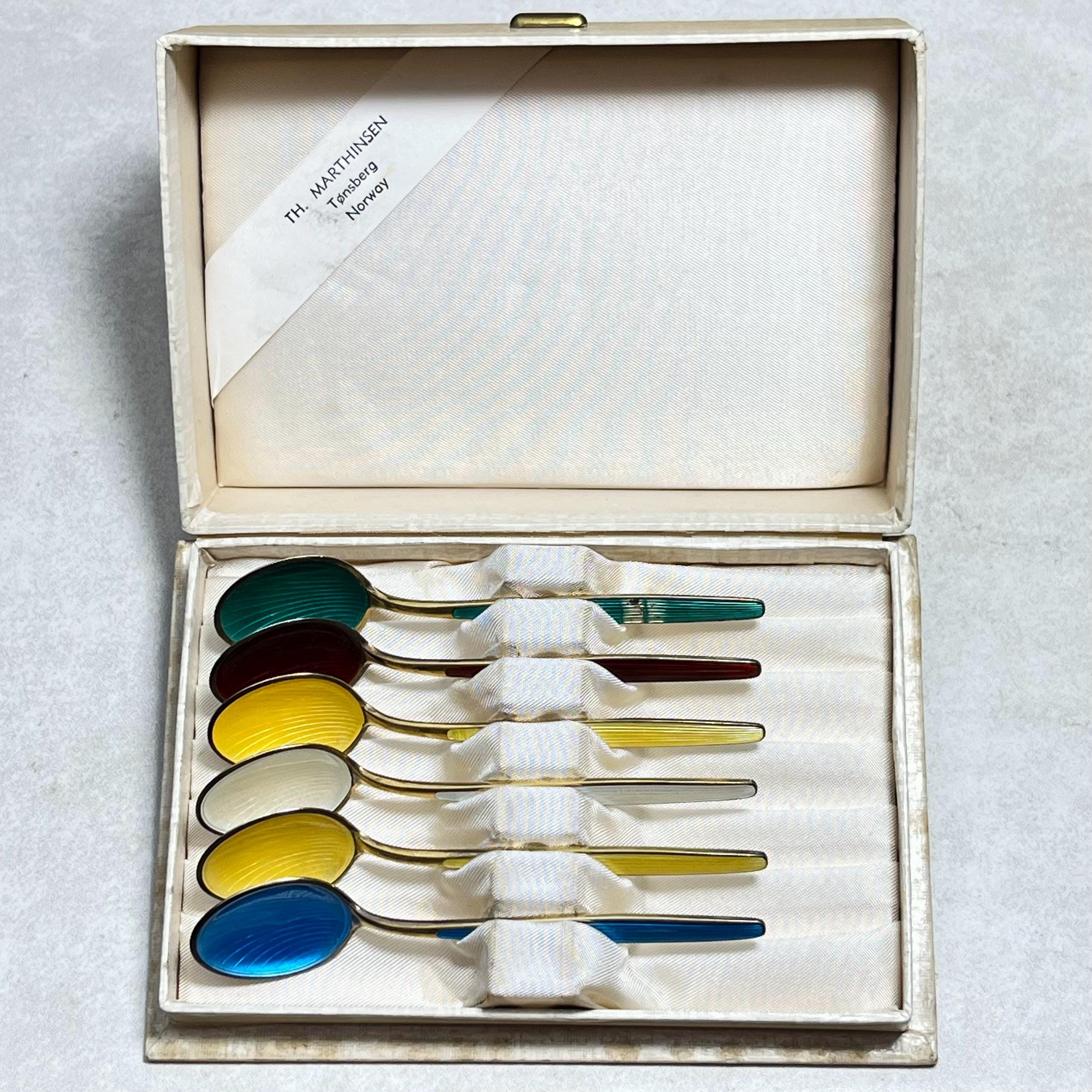 【DAVID ANDERSEN】スプーンセット STUNNING Vtg Sterling Silver Enamel Guilloche 6 Spoon Set