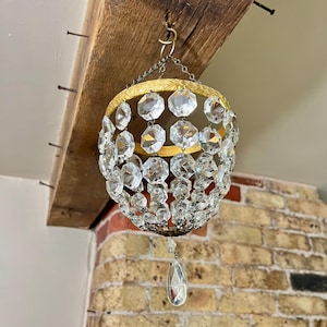 Stunning Vintage / Antique Cut Crystal Glass Bag Chandelier, Ceiling Light, Pendant Light Shade, Made c Early Mid 1900&#39;s