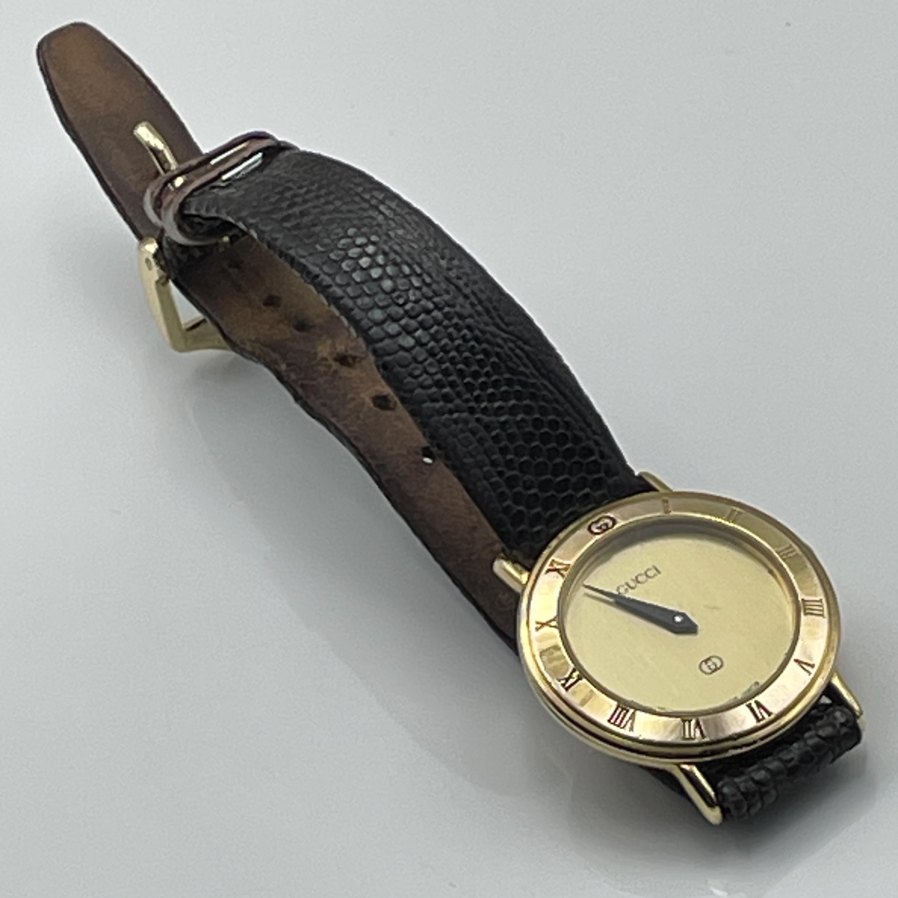 Vintage 90s Gold-plated Gucci 3000L Quartz Watch With Brown