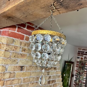 Stunning Vintage / Antique Cut Crystal Glass Bag Chandelier, Ceiling Light, Pendant Light Shade, Made c Early Mid 1900&#39;s