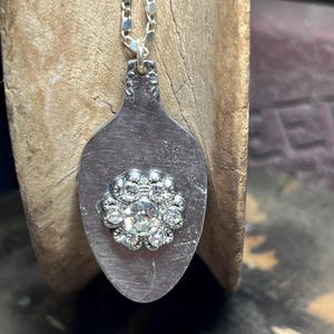 Upcycled Spoon Pendant Necklace with Diamonds