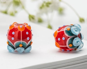 Lampwork Bead Pai for Jewelry, Two Glass Beads to Make Earrings