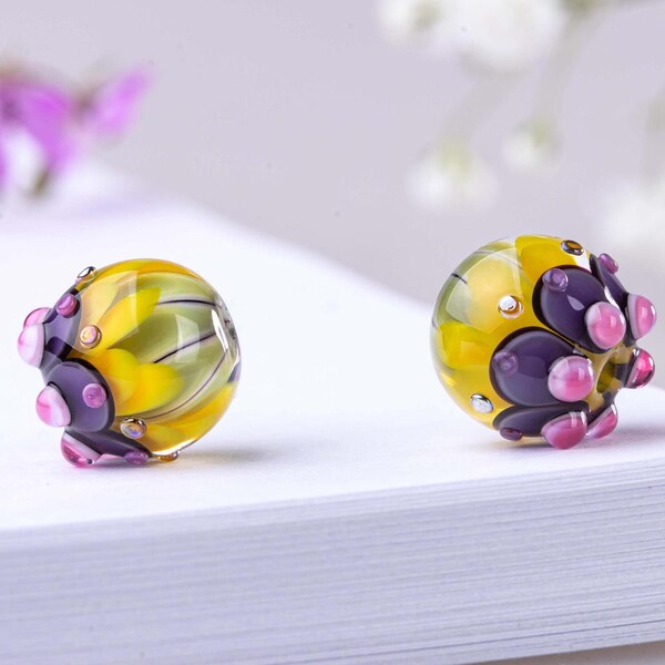 Lampwork Bead Pair for Jewelry, Glass Bead Pair to Make Earrings