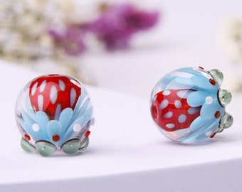 Lampwork Glass Bead Pair for Jewelry Making, Two Beads for Earrings