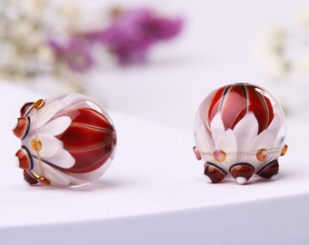 Brown and White Lampwork Bead Pair to Create Unique Jewelry