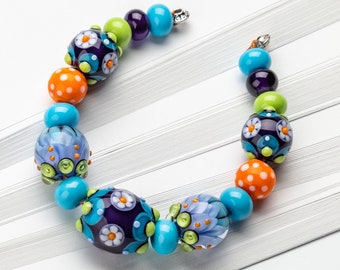Glass Bead Set, Purple, Blue, Orange Beads for Necklace, Bracelet, Earrings