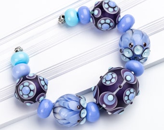 Lampwork Bead Set - Purple, Blue Matte Glass Beads