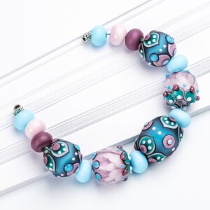 Matte Glass Bead Set, Artisan Pink, Blue, Turqurise Lampwork Beads