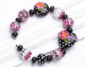 10 - 25mm Lampwork Large-Hole Glass Beads - Black Mix - 5 pcs.